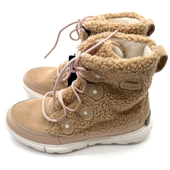 Sorel Womens  8.5 Waterproof Insulated Suede & Sherpa Boots Beige NWT - Picture 2 of 8